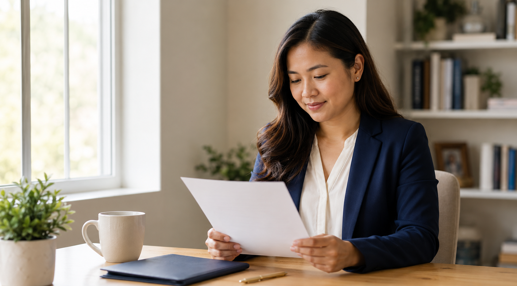 Teacher reading a written credential determination at her desk